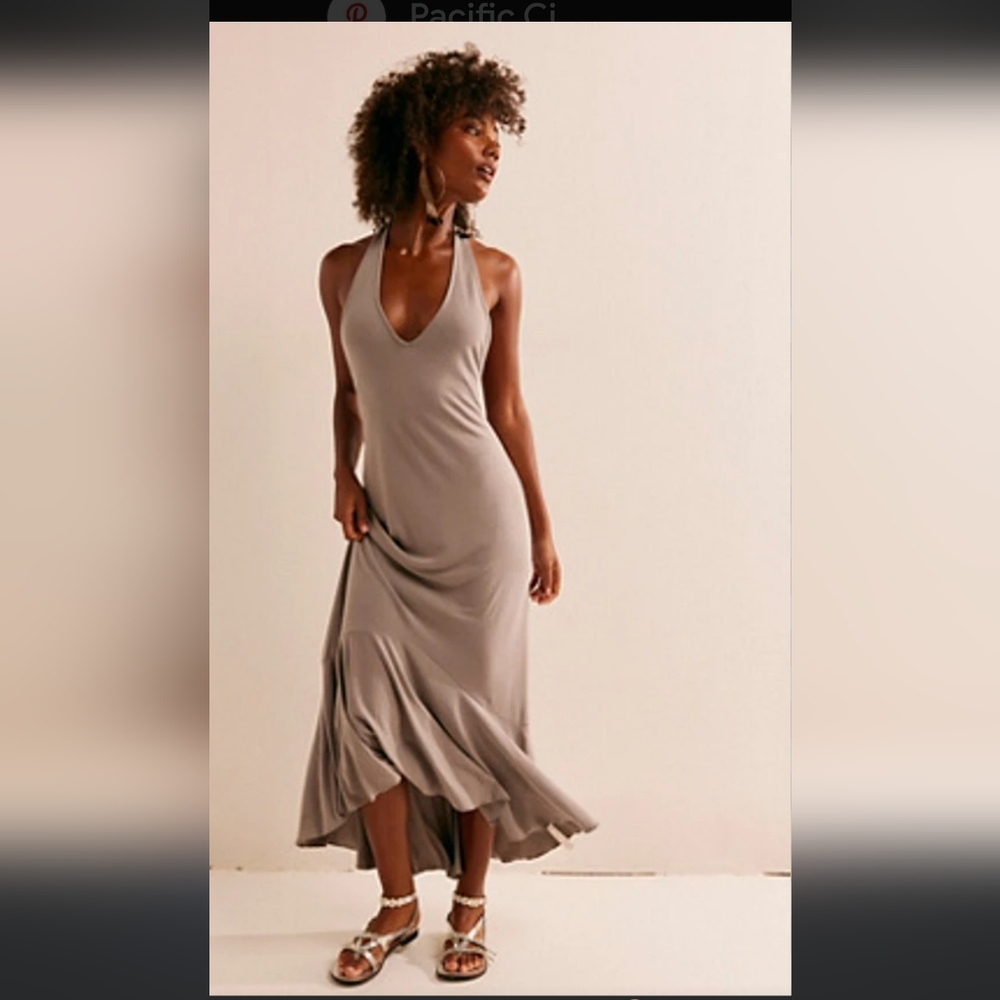Free People Alix Taupe Halter Backless Maxi Dress - Picture 3 of 7